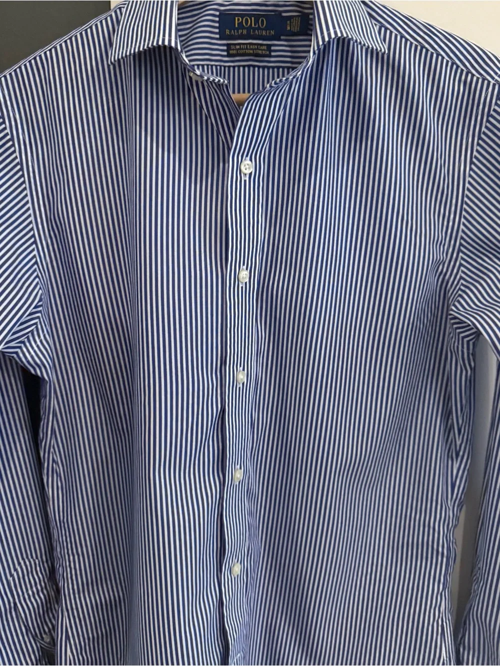 Polo by Ralph Lauren Blue & White Vertical Stripe Dress Shirt slim fit easy care
